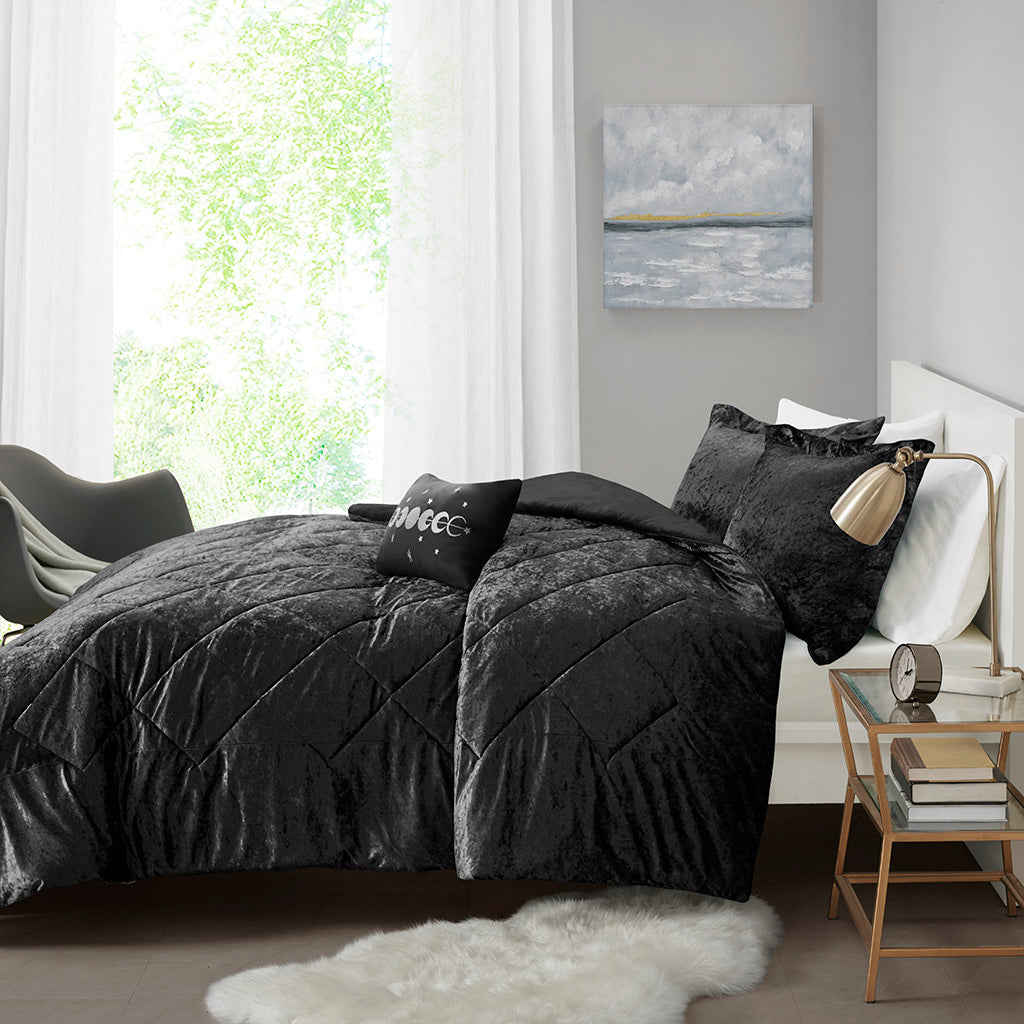 Velvet Duvet Cover Set Full Black Polyester