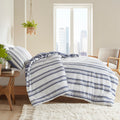 Striped Reversible Comforter Set King Navy Polyester