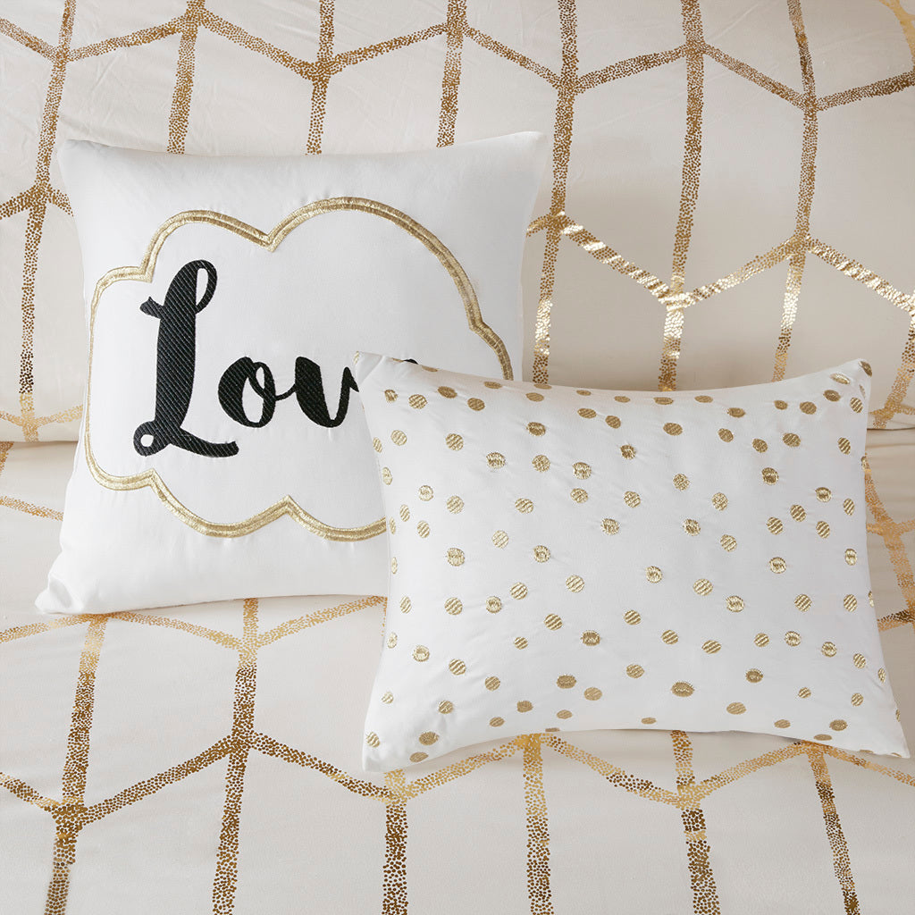 Metallic Printed Duvet Cover Set King Ivory Gold Polyester