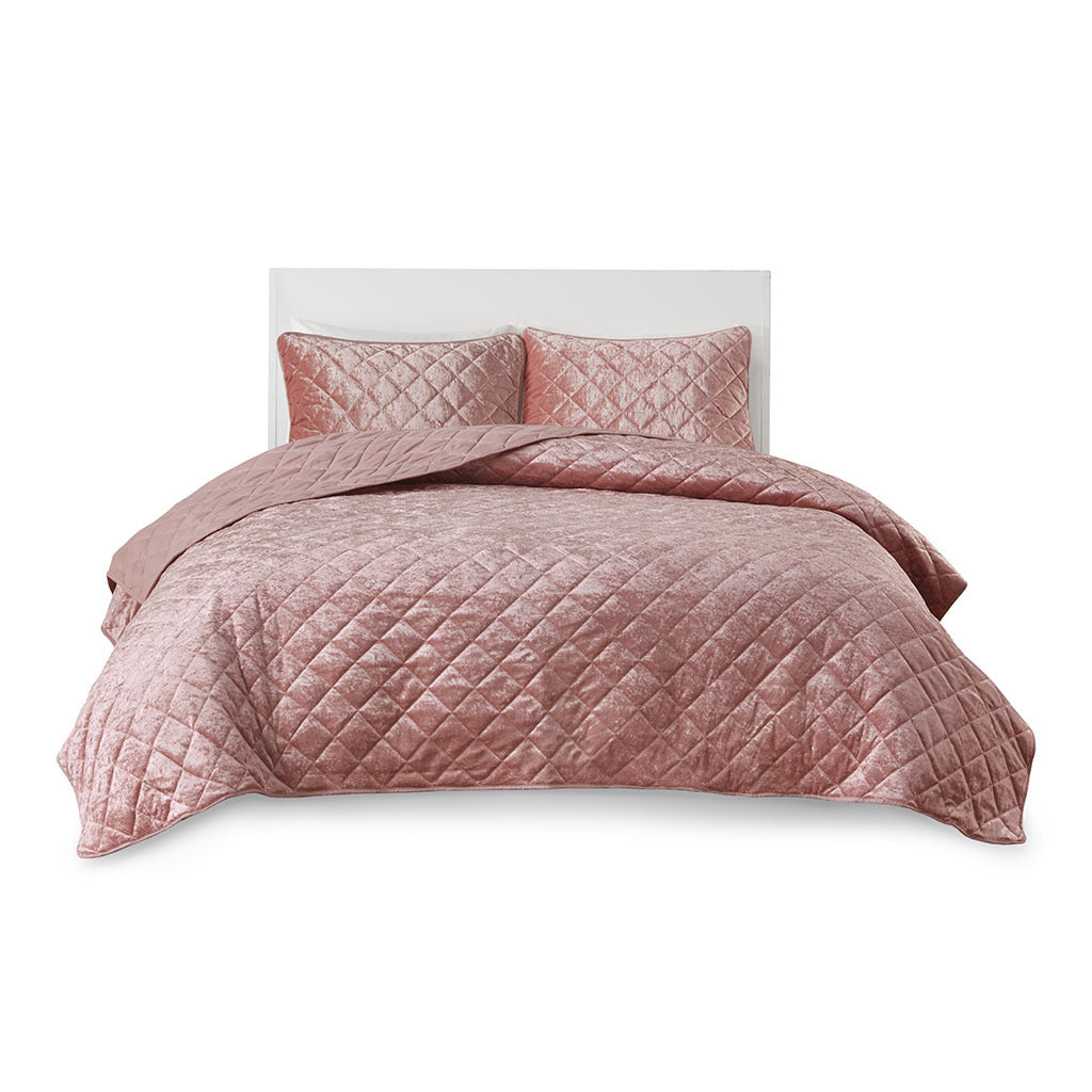 Velvet Quilt Set Full Blush Polyester