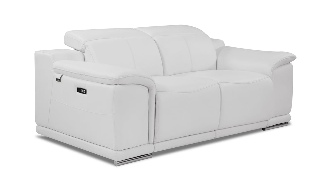 Genuine Italian Leather Power Reclining Loveseat White Foam Leather