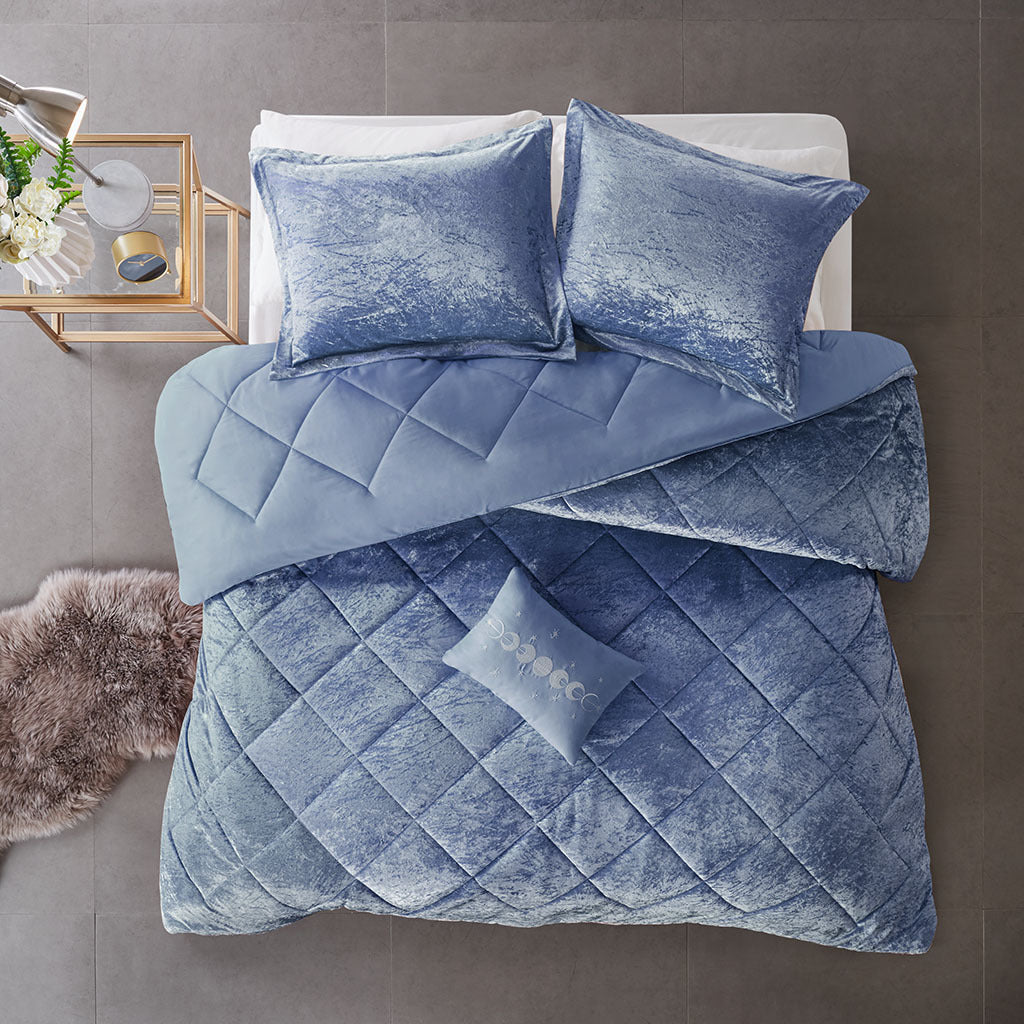 Velvet Comforter Set Twin Blue Polyester