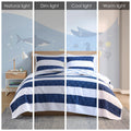 Cotton Cabana Stripe Reversible Quilt Set With Shark Reverse Full Navy Cotton