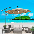 Tan 10 Ft Outdoor Patio Umbrella Solar Powered Led Lighted Sun Shade Market Waterproof 8 Ribs Umbrella With Crank And Cross Base For Garden Deck Backyard Pool Shade Outside Deck Swimming Pool Tan