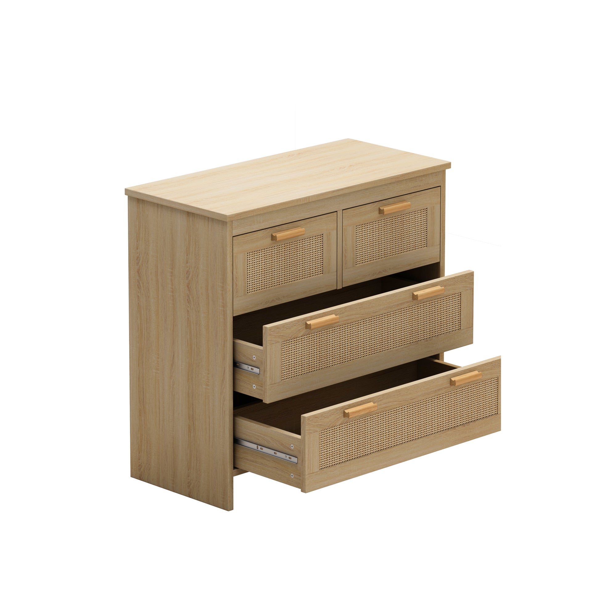 4 Drawers Rattan Cabinet,For Bedroom,Living Room,Dining Room,Hallways,Easy Assembly Natural Particle Board