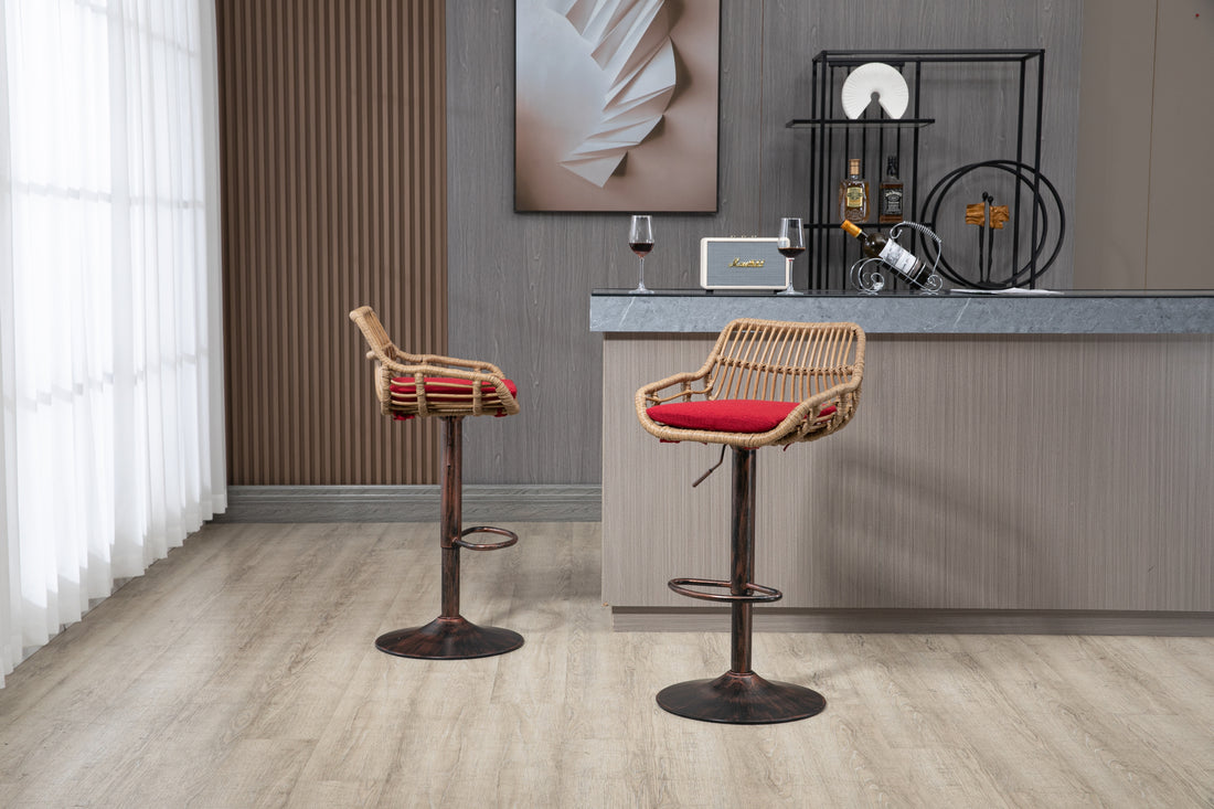 Coolmore Swivel Bar Stools Set Of 2 Adjustable Counter Height Chairs With Footrest For Kitchen, Dining Room 2Pc Set Red Polyester