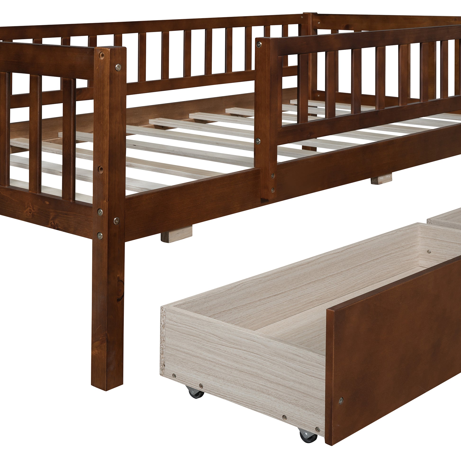 Twin Size Daybed Wood Bed With Two Drawers, Walnut Twin Walnut Solid Wood