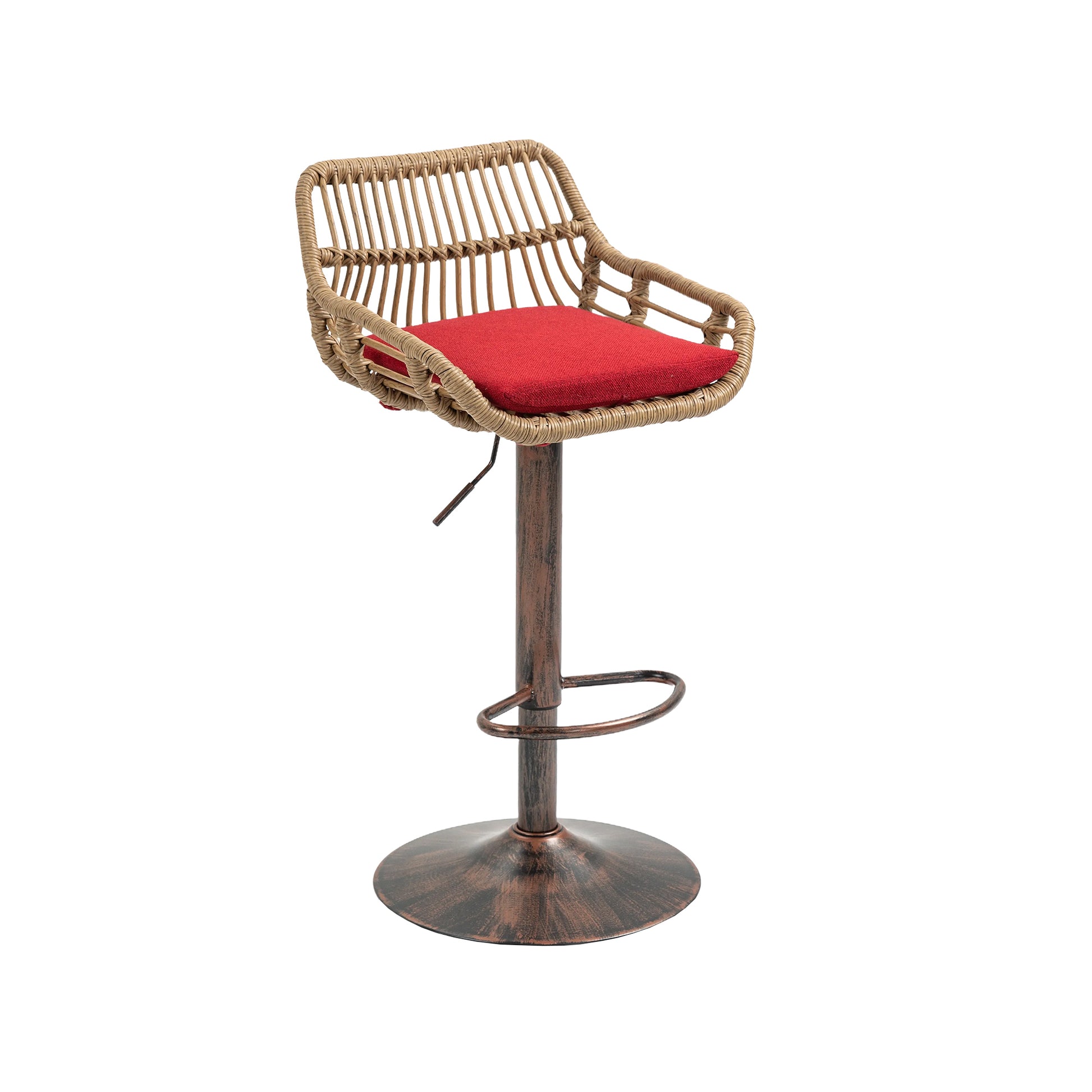 Coolmore Swivel Bar Stools Set Of 2 Adjustable Counter Height Chairs With Footrest For Kitchen, Dining Room 2Pc Set Red Polyester