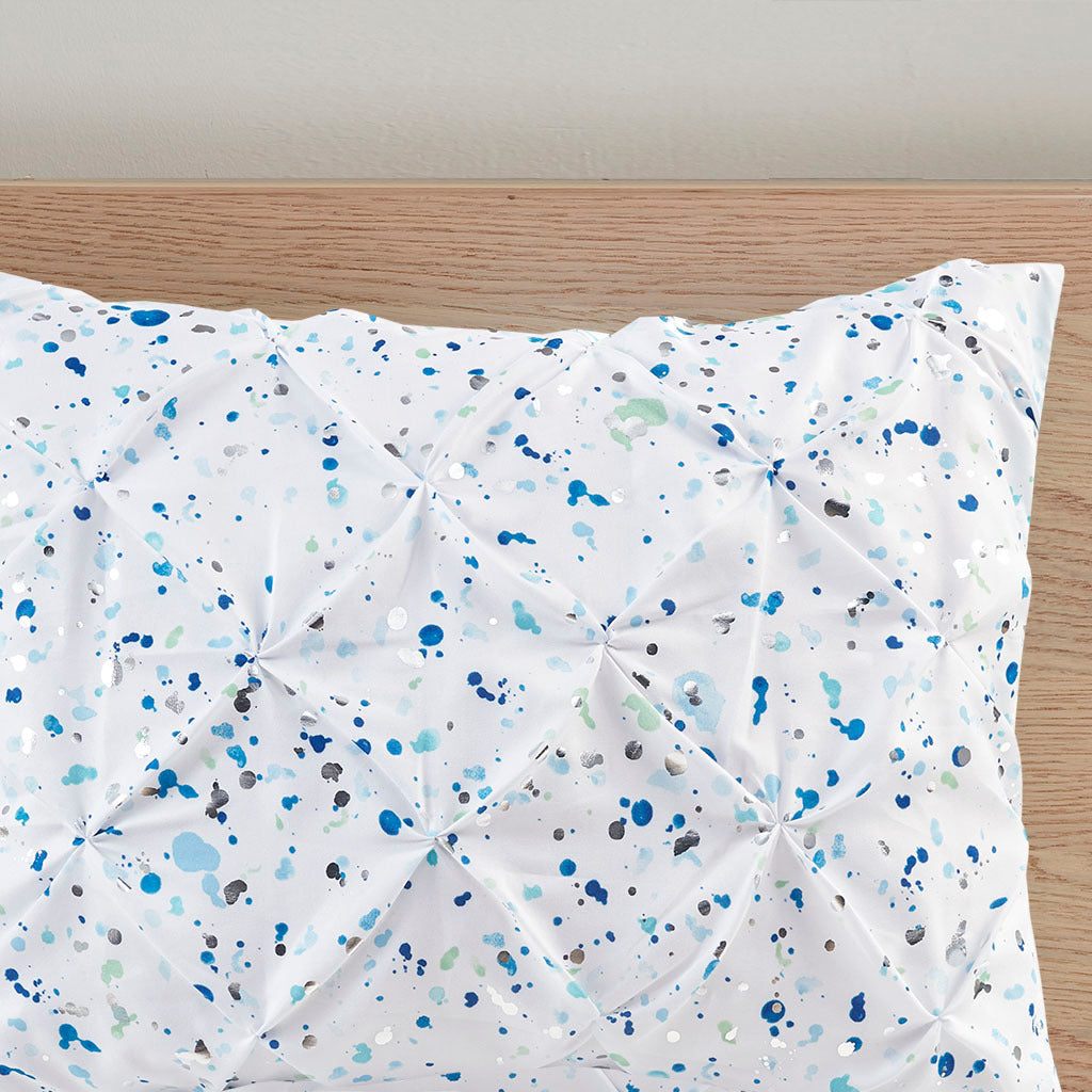 Metallic Printed And Pintucked Comforter Set Twin Aqua Blue Polyester