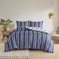 Striped Reversible Comforter Set King Navy Polyester