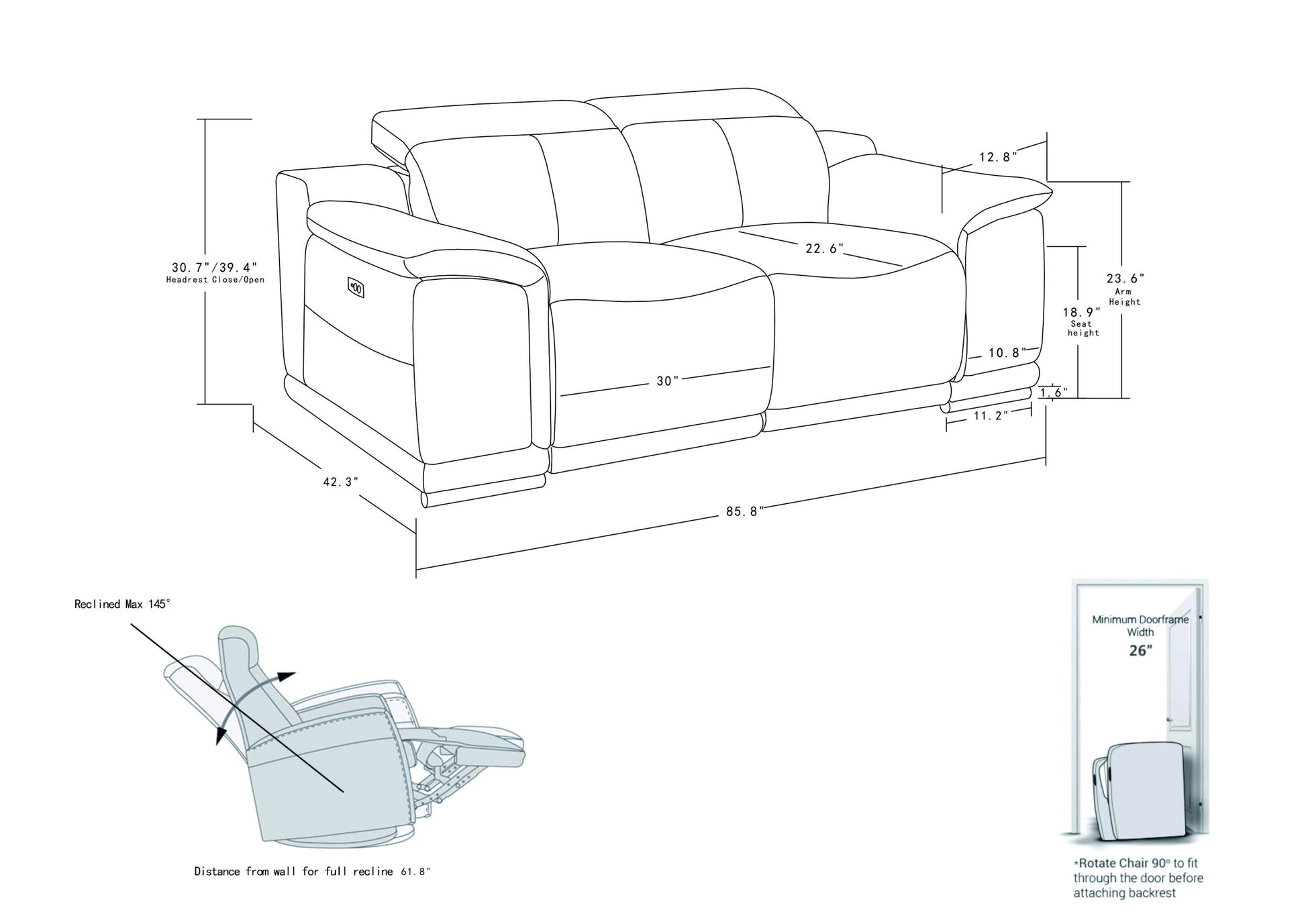Genuine Italian Leather Power Reclining Sofa White Foam Leather