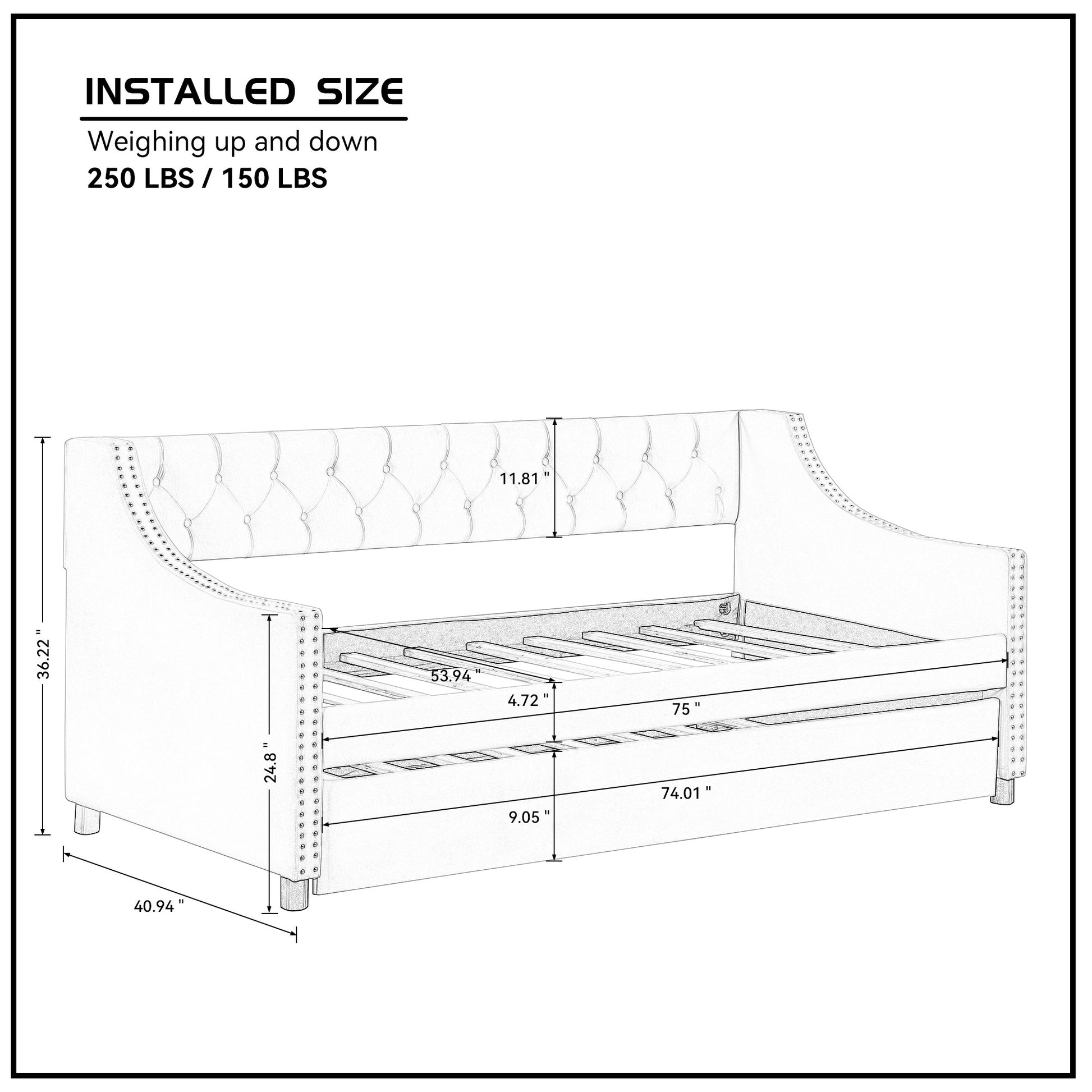 Upholstered Daybed With Trundle, Twin Size Frame, Beige Velvet Twin Beige Foam Solid Wood