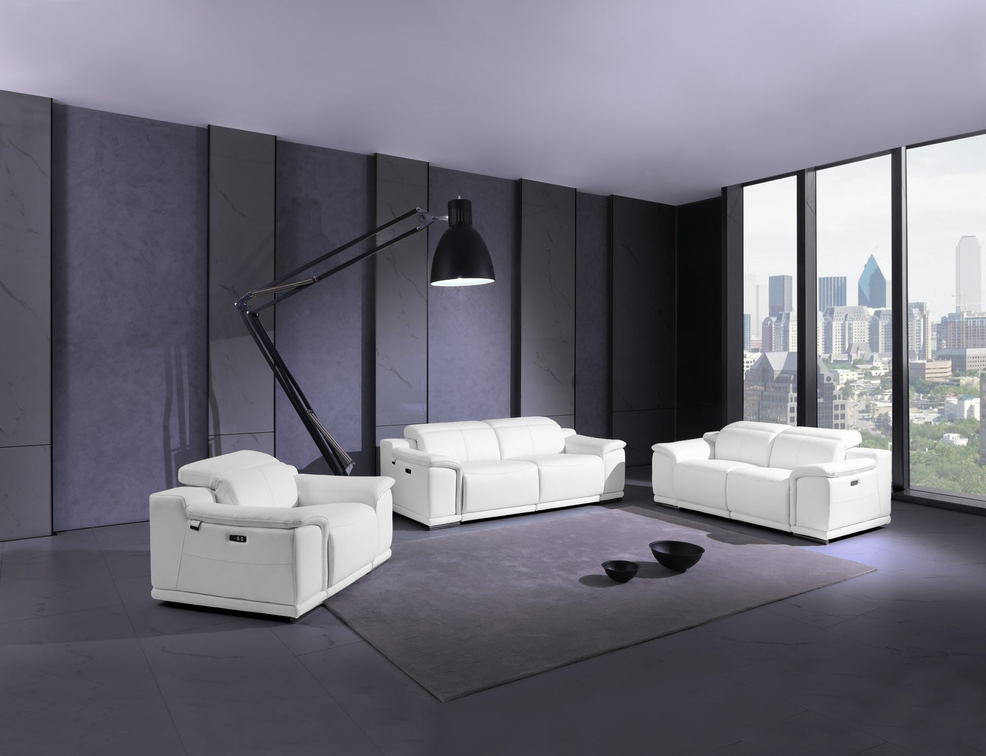 Genuine Italian Leather Power Reclining Sofa White Foam Leather