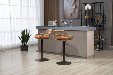 Coolmore Swivel Bar Stools Set Of 2 Adjustable Counter Height Chairs With Footrest For Kitchen, Dining Room 2Pc Set Orange Polyester