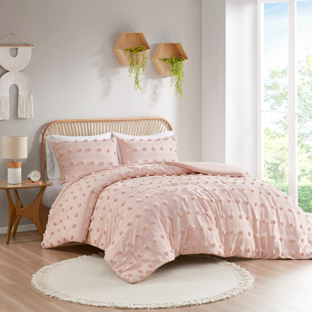 Clip Jacquard Comforter Set King Pink Polyester