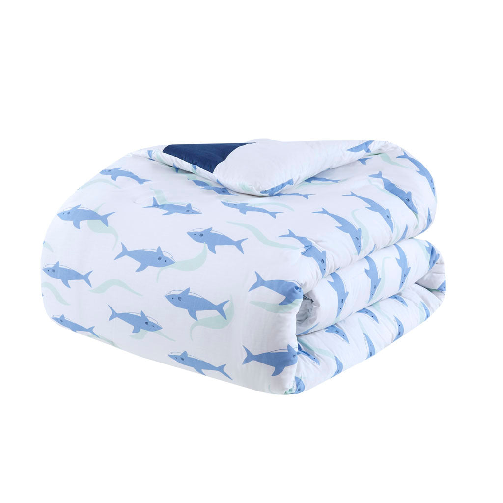 Cotton Cabana Stripe Reversible Comforter Set With Shark Reverse Full Navy Cotton