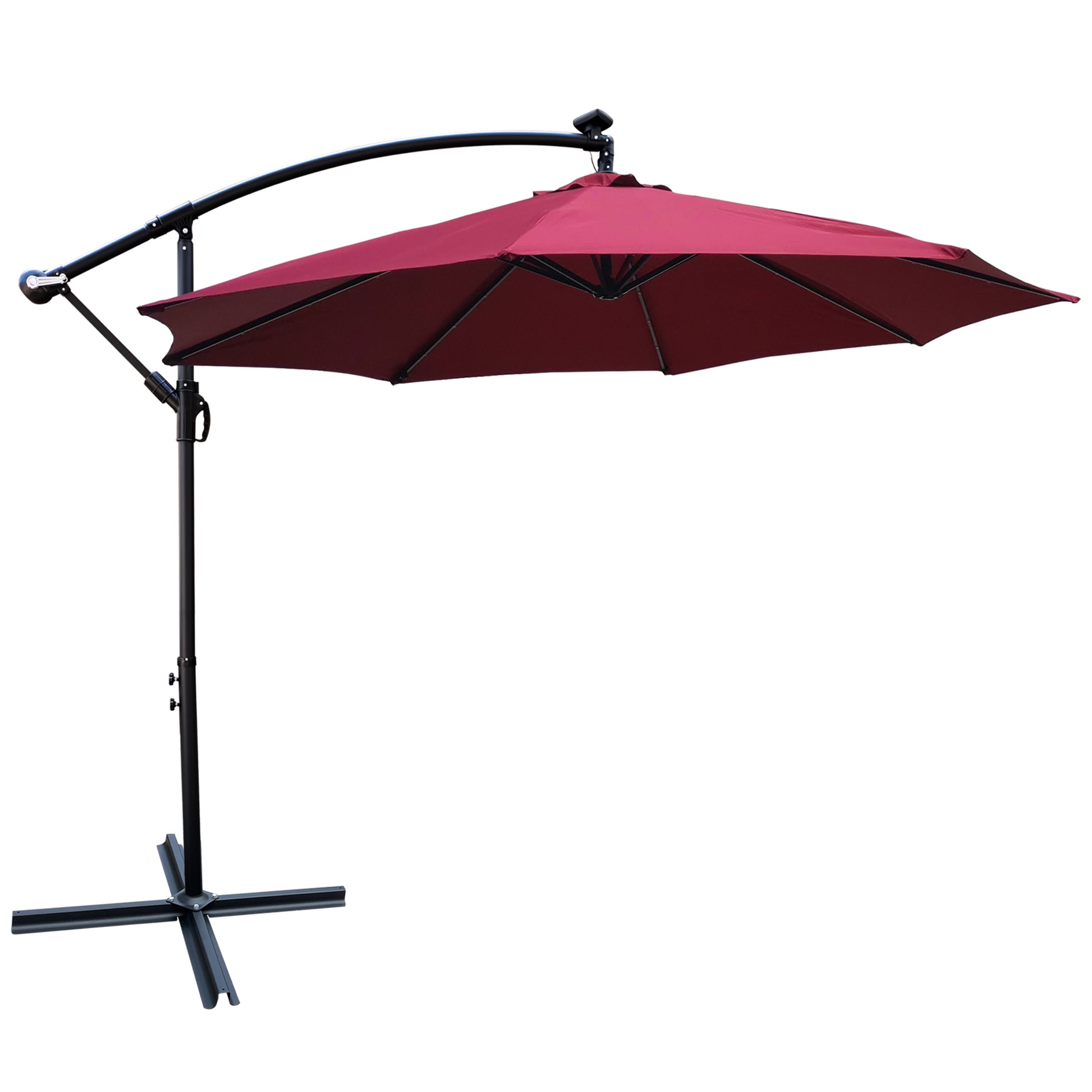 10 Ft Outdoor Patio Umbrella Solar Powered Led Lighted Sun Shade Market Waterproof 8 Ribs Umbrella With Crank And Cross Base For Garden Deck Backyard Pool Shade Outside Deck Swimming Pool Burgundy