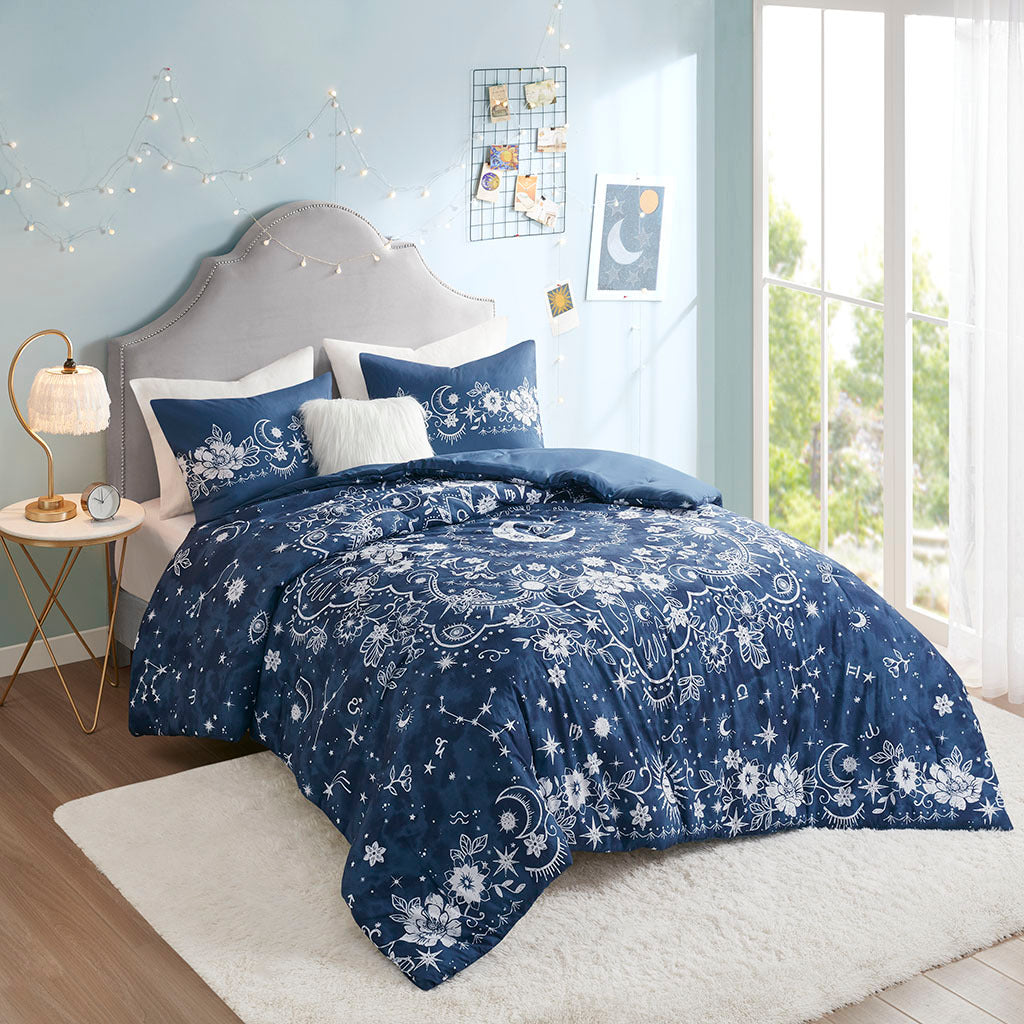 Celestial Comforter Set Twin Navy Polyester