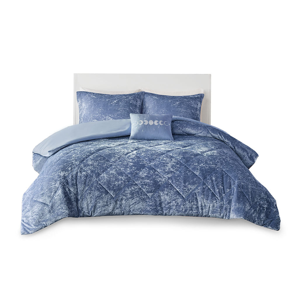 Velvet Duvet Cover Set King Blue Polyester