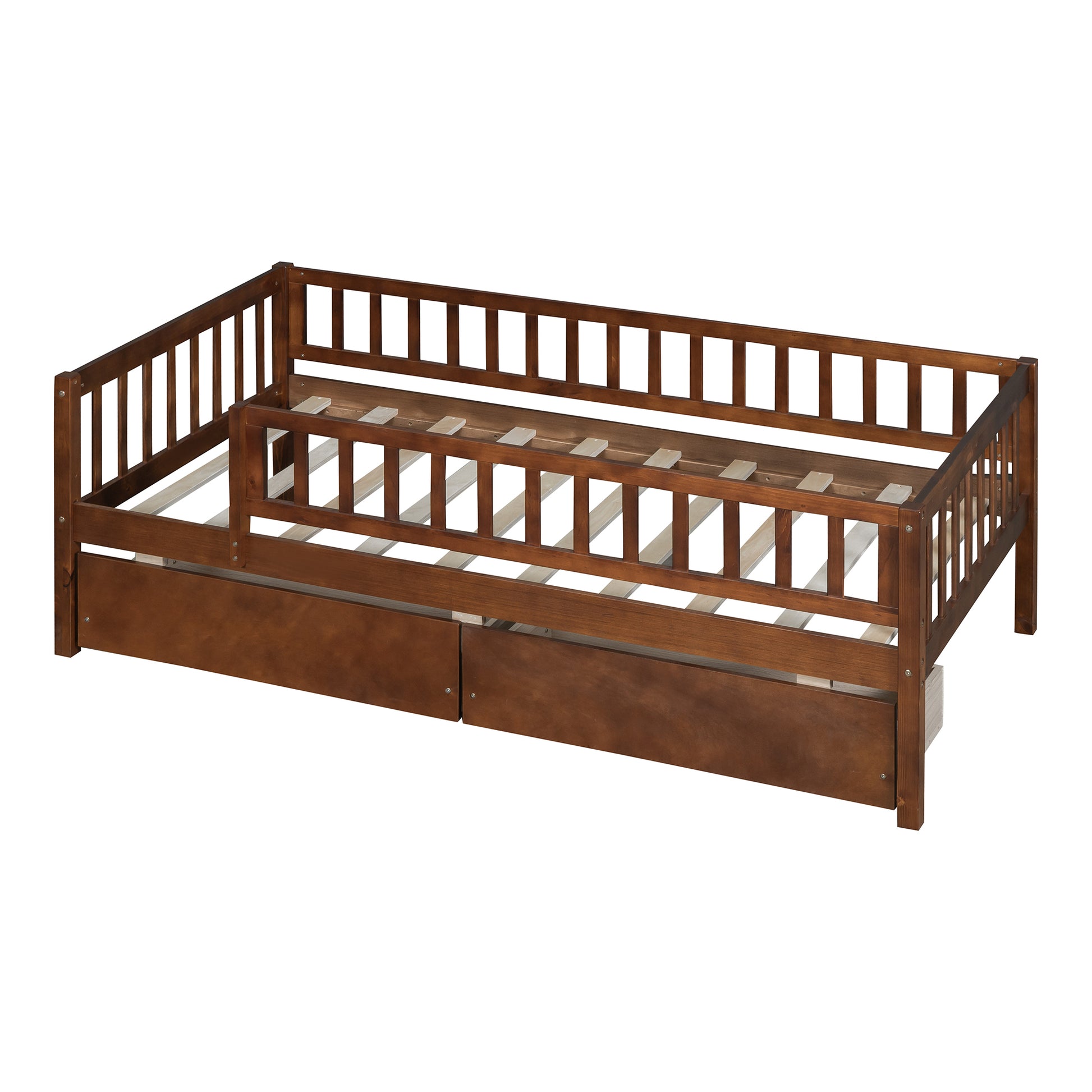 Twin Size Daybed Wood Bed With Two Drawers, Walnut Twin Walnut Solid Wood