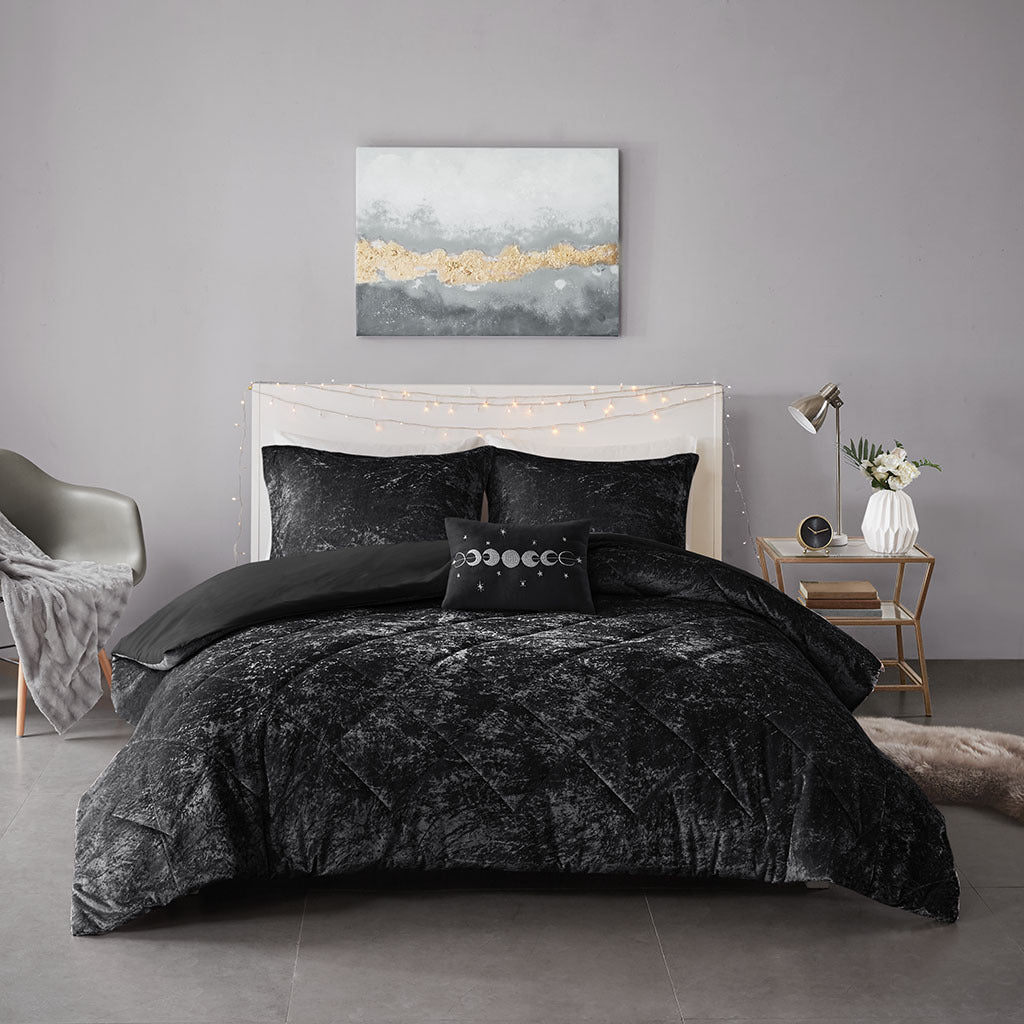 Velvet Duvet Cover Set Full Black Polyester