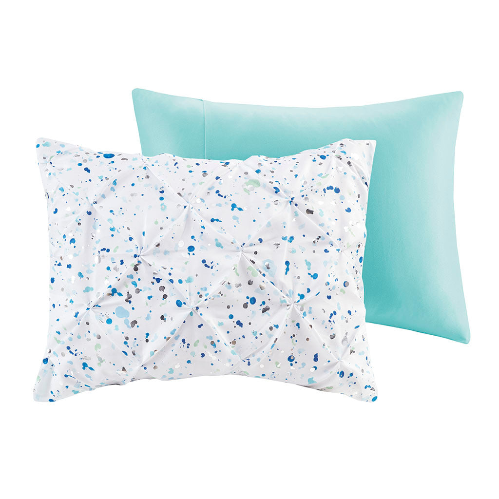 Metallic Printed And Pintucked Comforter Set Twin Aqua Blue Polyester