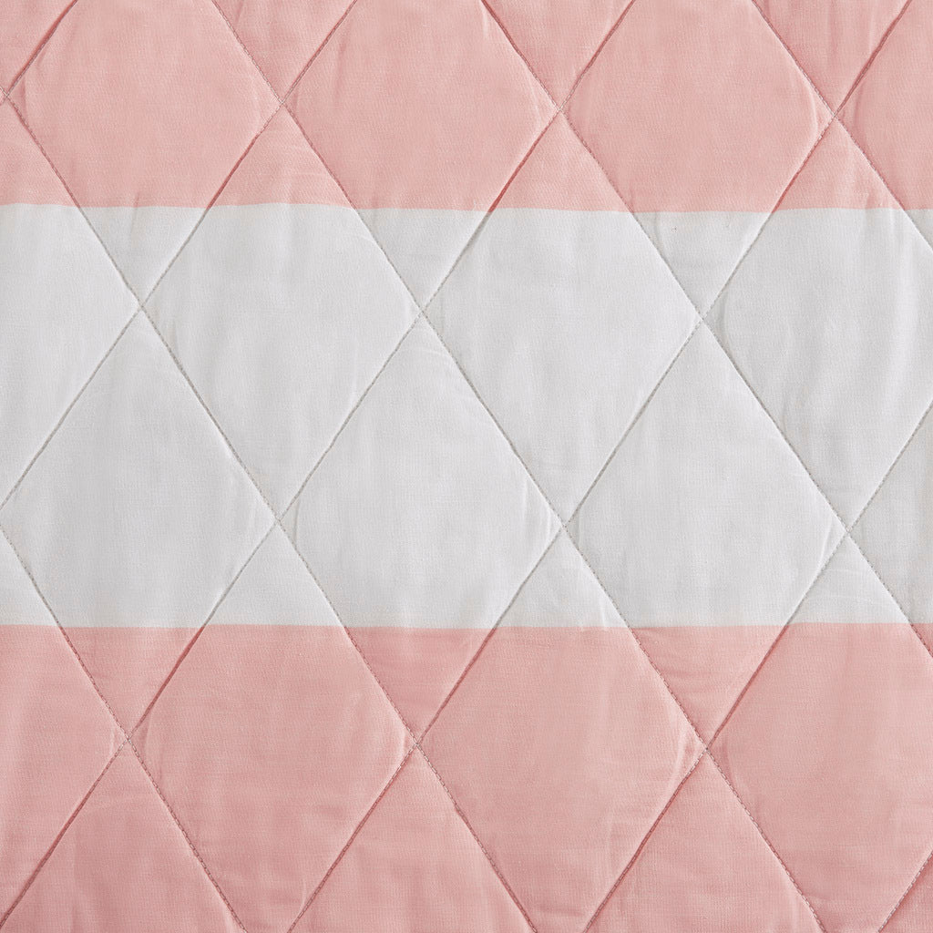 Cotton Cabana Stripe Reversible Quilt Set With Rainbow Reverse Twin Pink Cotton