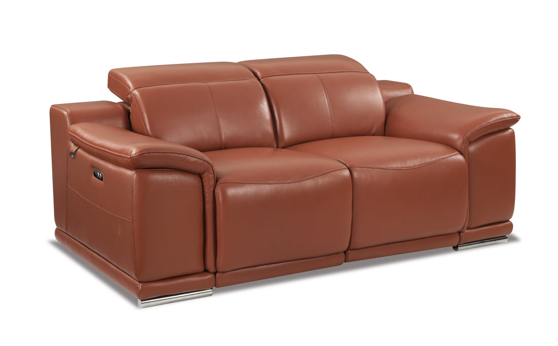 Genuine Italian Leather Power Reclining Loveseat Camel Foam Leather