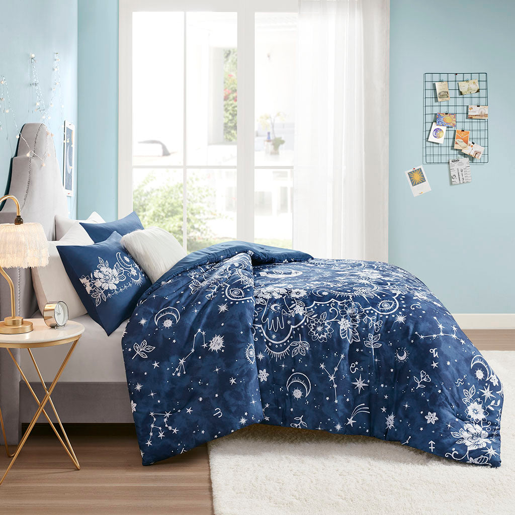 Celestial Comforter Set Twin Navy Polyester