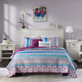 Reversible Quilt Set With Throw Pillows Twin Purple Cotton