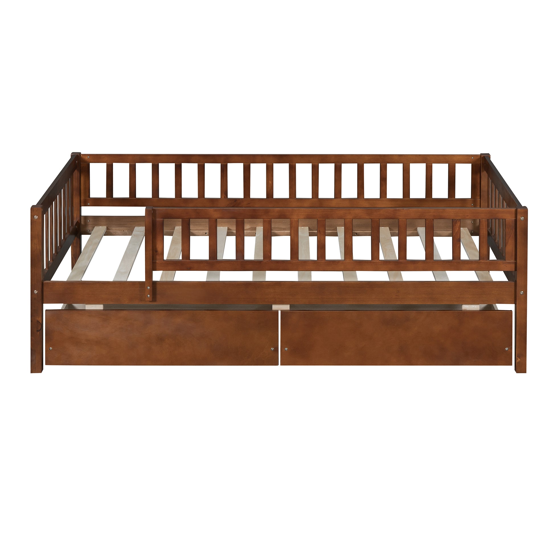 Twin Size Daybed Wood Bed With Two Drawers, Walnut Twin Walnut Solid Wood