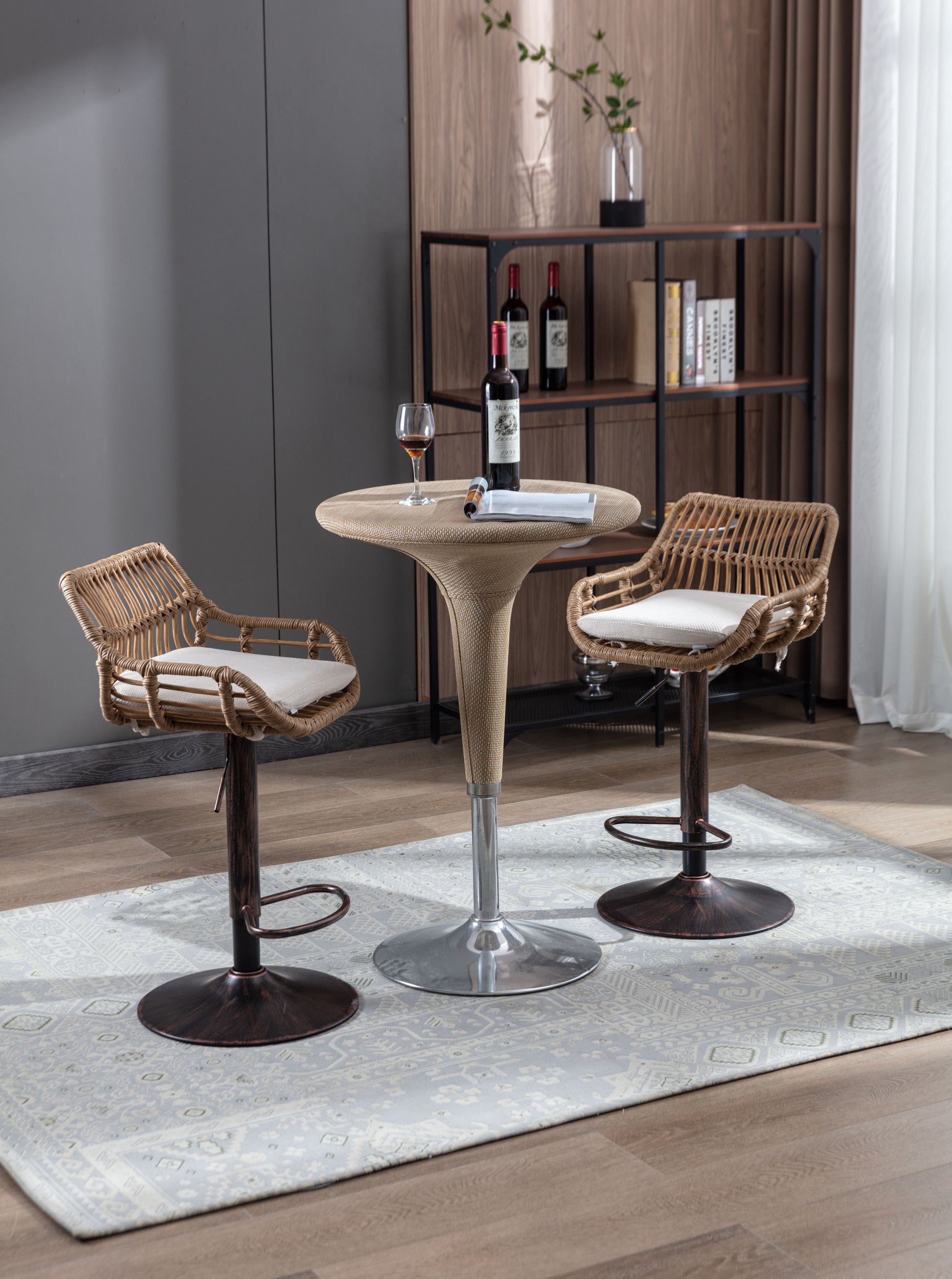 Coolmore Swivel Bar Stools Set Of 2 Adjustable Counter Height Chairs With Footrest For Kitchen, Dining Room 2Pc Set Beige Polyester