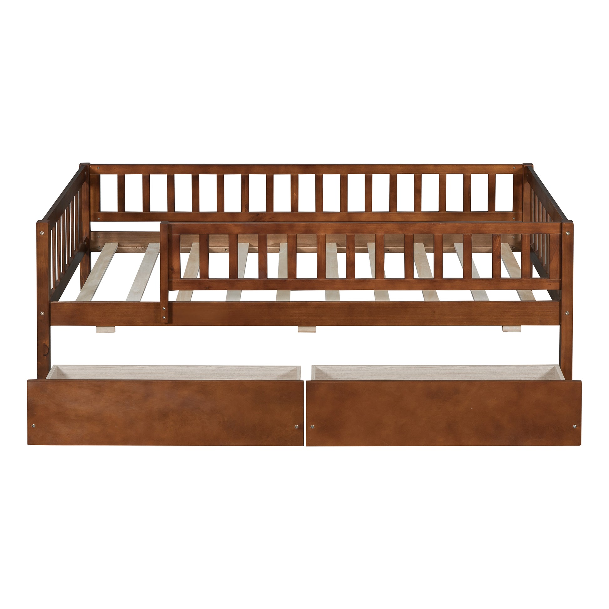 Twin Size Daybed Wood Bed With Two Drawers, Walnut Twin Walnut Solid Wood