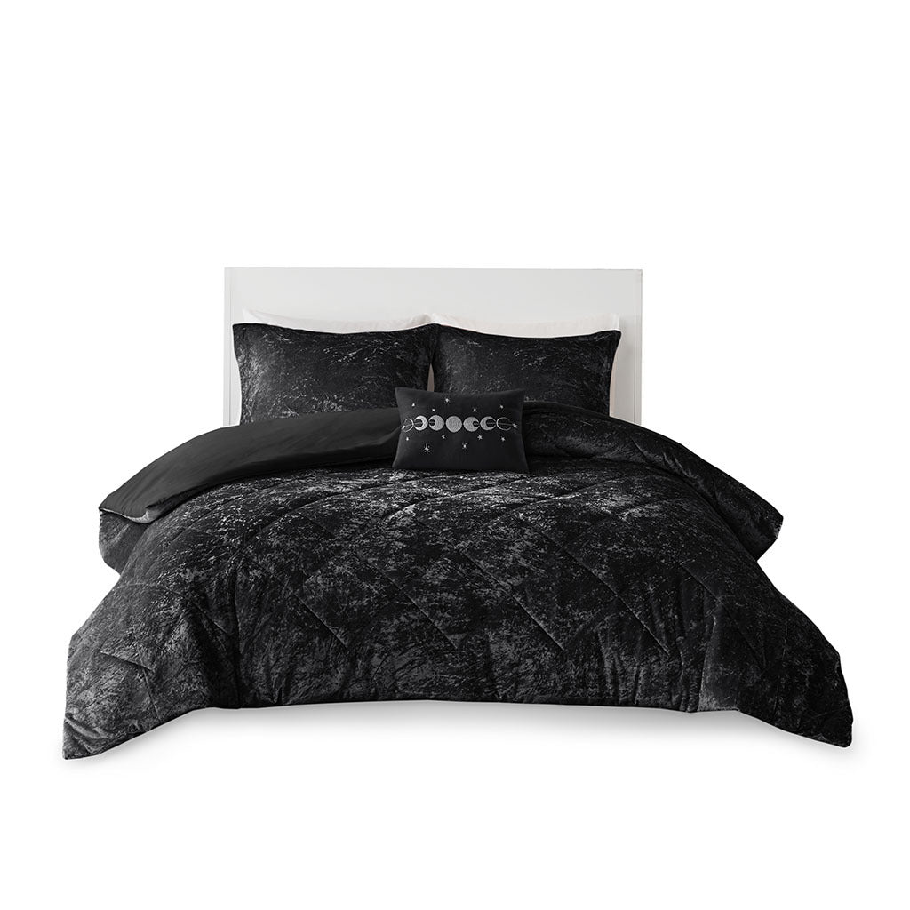 Velvet Duvet Cover Set Full Black Polyester