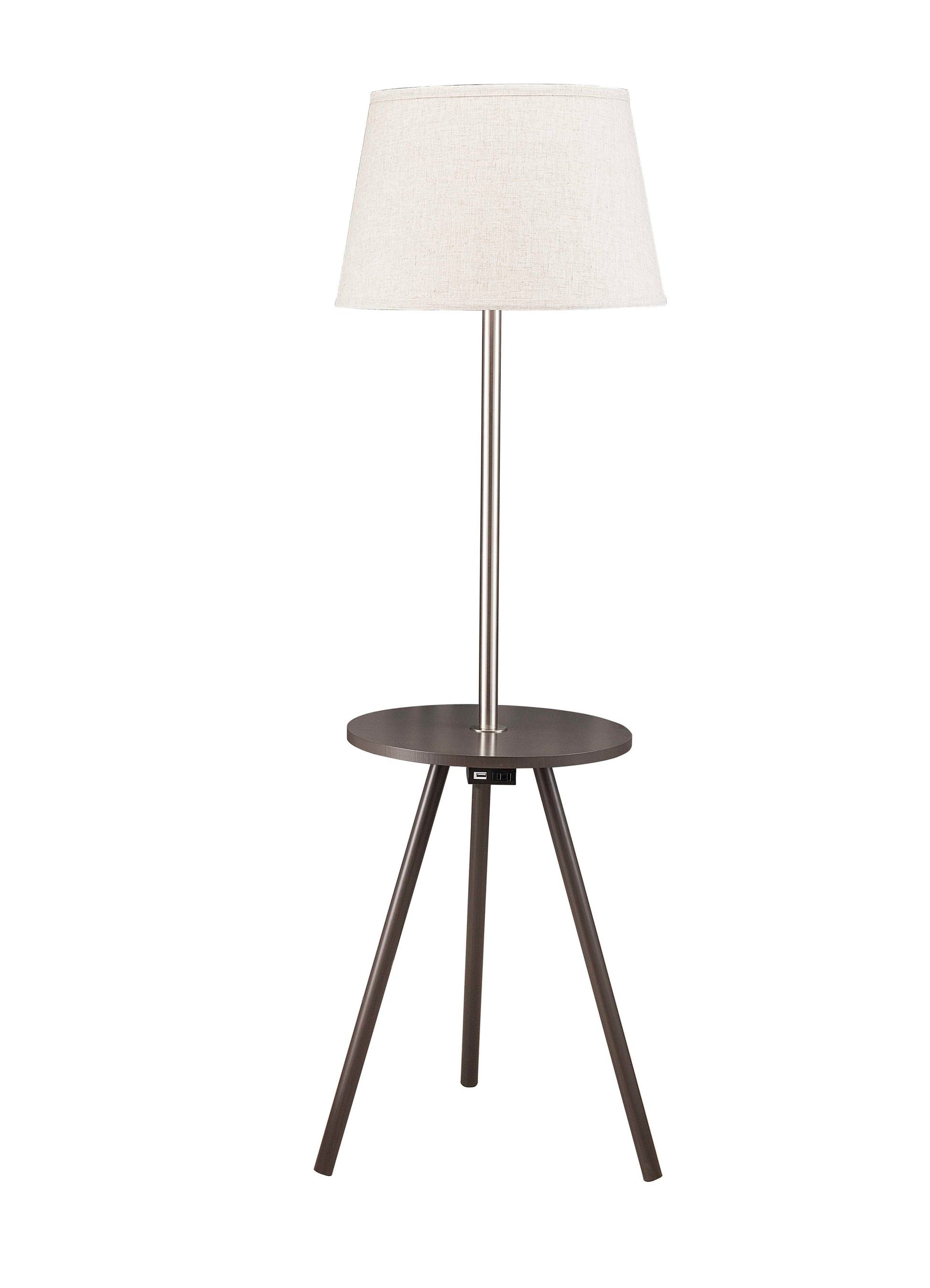 57" Round Sofa Side Table W Lamp And Power Station 1.56 9.9 Espresso Metal