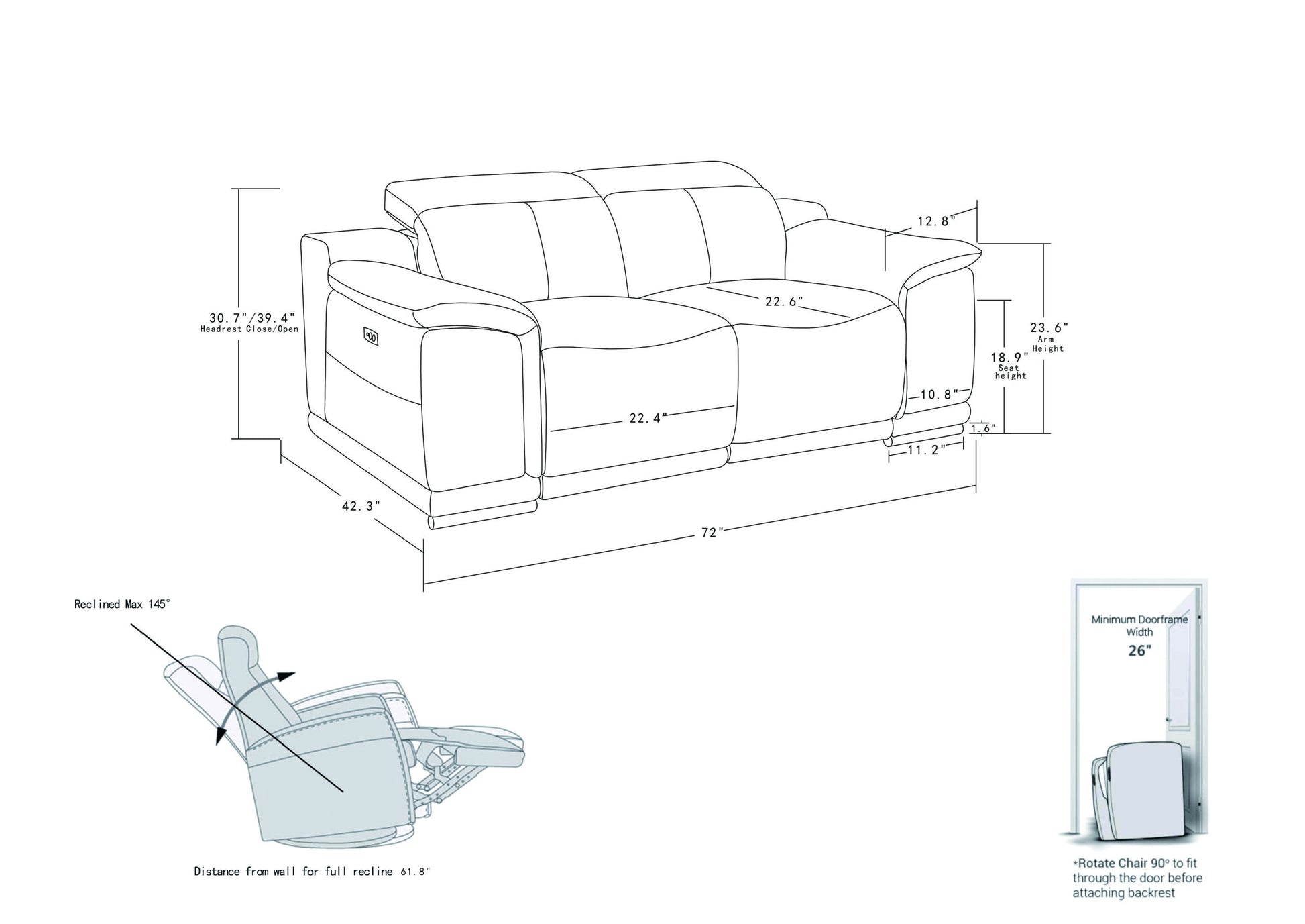 Genuine Italian Leather Power Reclining Loveseat White Foam Leather