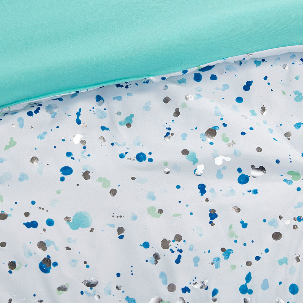 Metallic Printed And Pintucked Comforter Set Twin Aqua Blue Polyester