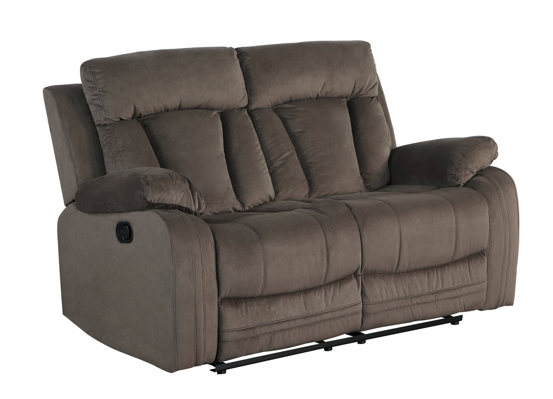 Reclining Transitional Microfiber Fabric Loveseat Brown Foam Fabric