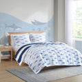 Cotton Cabana Stripe Reversible Quilt Set With Shark Reverse Full Navy Cotton