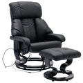 Recliner With Ottoman Footrest, Recliner Chair With Vibration Massage, Faux Leather And Swivel Wood Base For Living Room And Bedroom, Black Black Pu