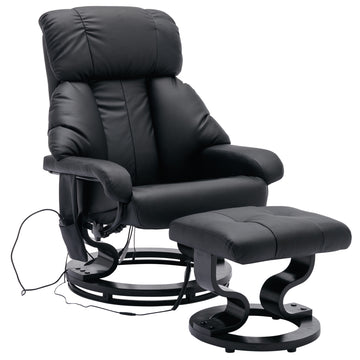 Recliner With Ottoman Footrest, Recliner Chair With Vibration Massage, Faux Leather And Swivel Wood Base For Living Room And Bedroom, Black Black Pu