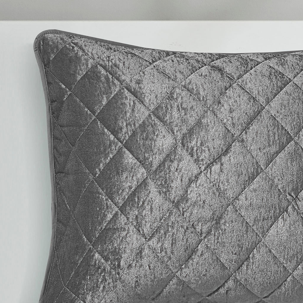 Velvet Quilt Set Full Grey Polyester