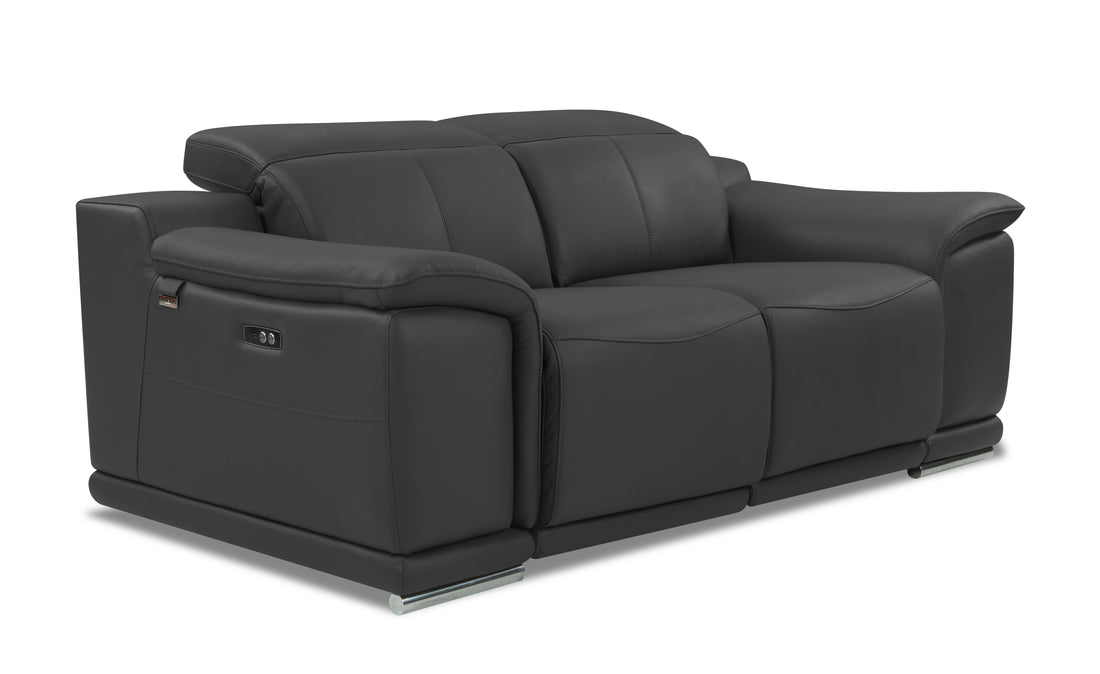 Genuine Italian Leather Power Reclining Loveseat Dark Gray Foam Leather