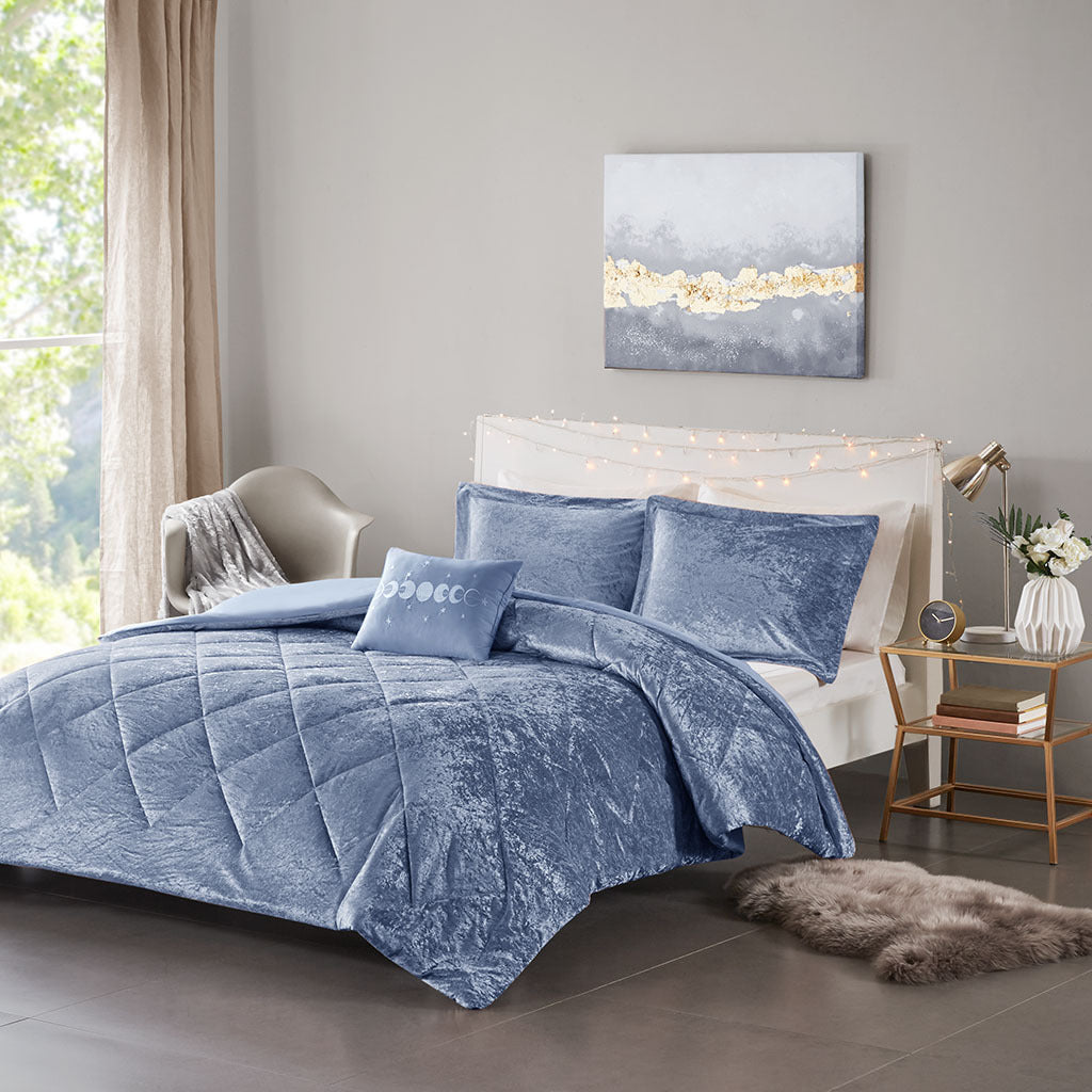 Velvet Duvet Cover Set Full Blue Polyester