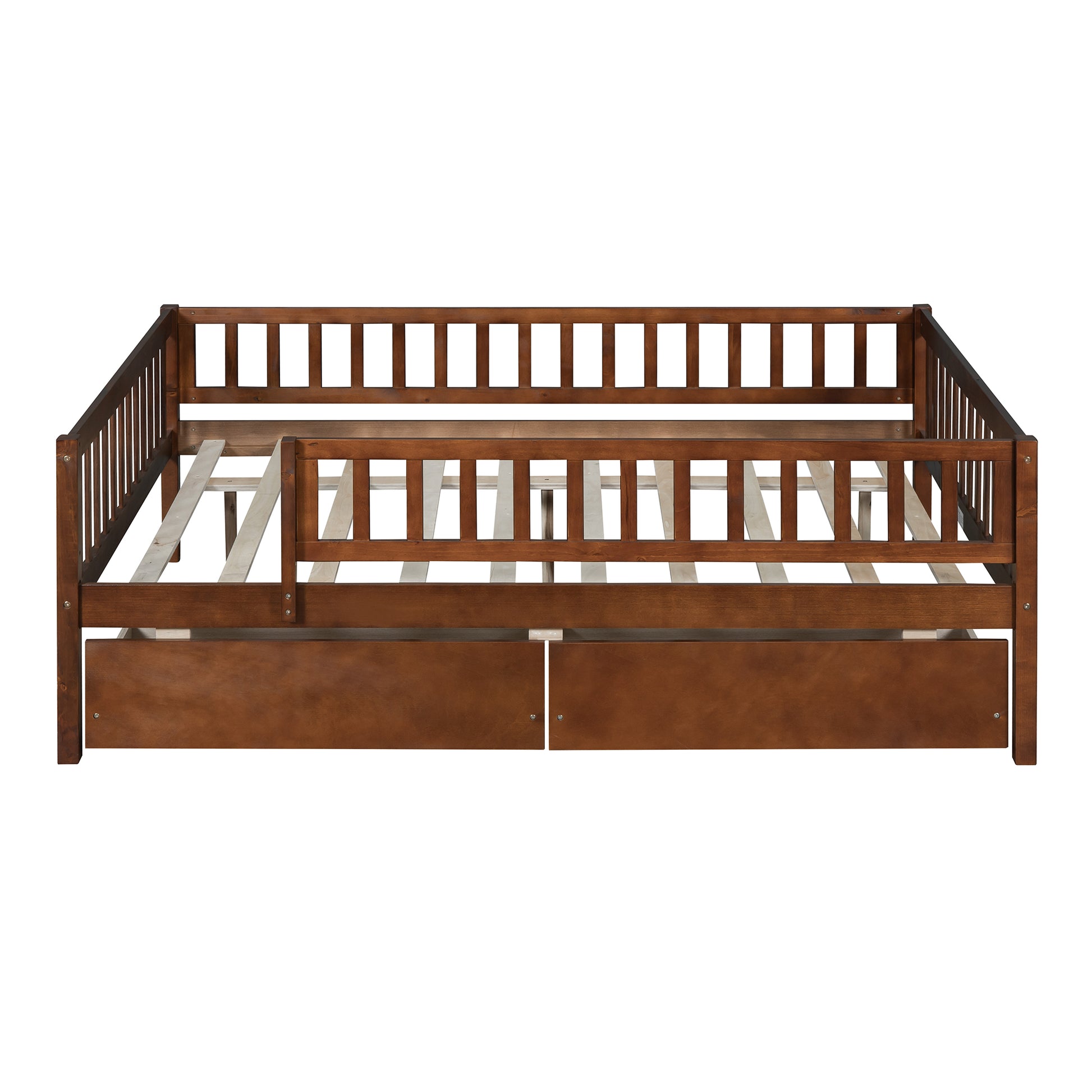 Full Size Daybed Wood Bed With Two Drawers, Walnut Full Walnut Solid Wood