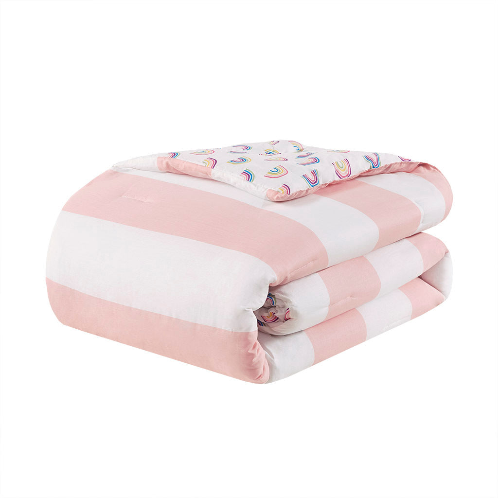 Cotton Cabana Stripe Reversible Comforter Set With Rainbow Reverse Twin Pink Cotton