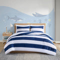 Cotton Cabana Stripe Reversible Comforter Set With Shark Reverse Full Navy Cotton