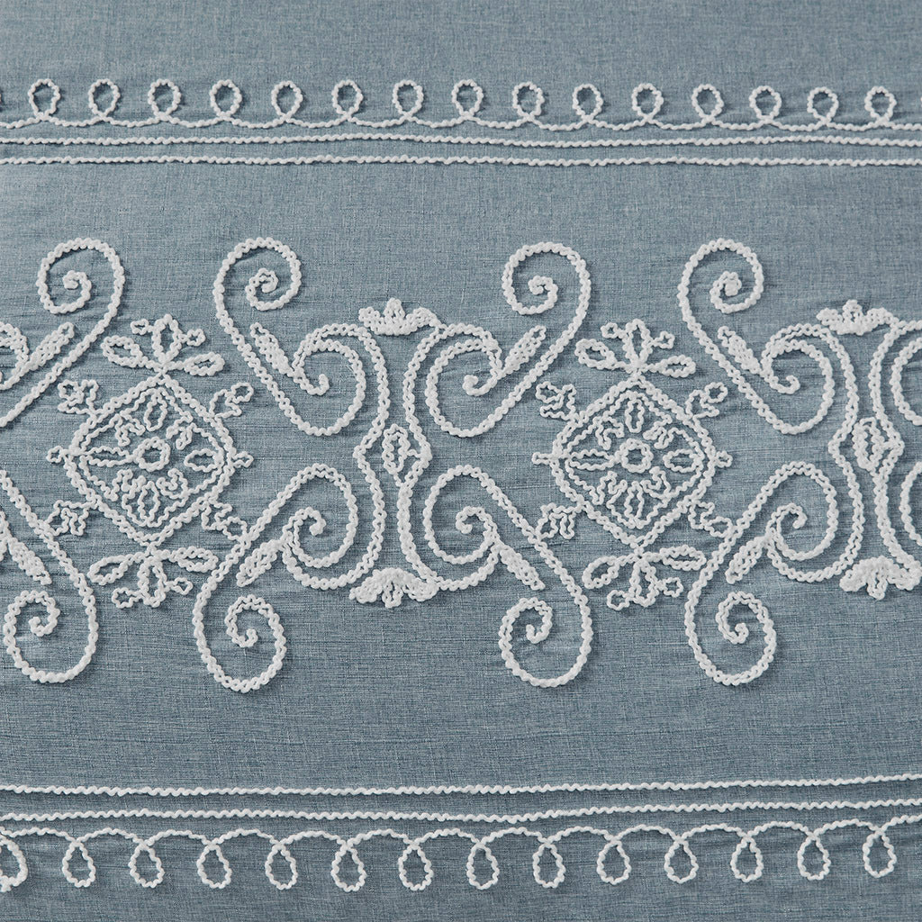 Embroidered Comforter Set Full Blue Polyester