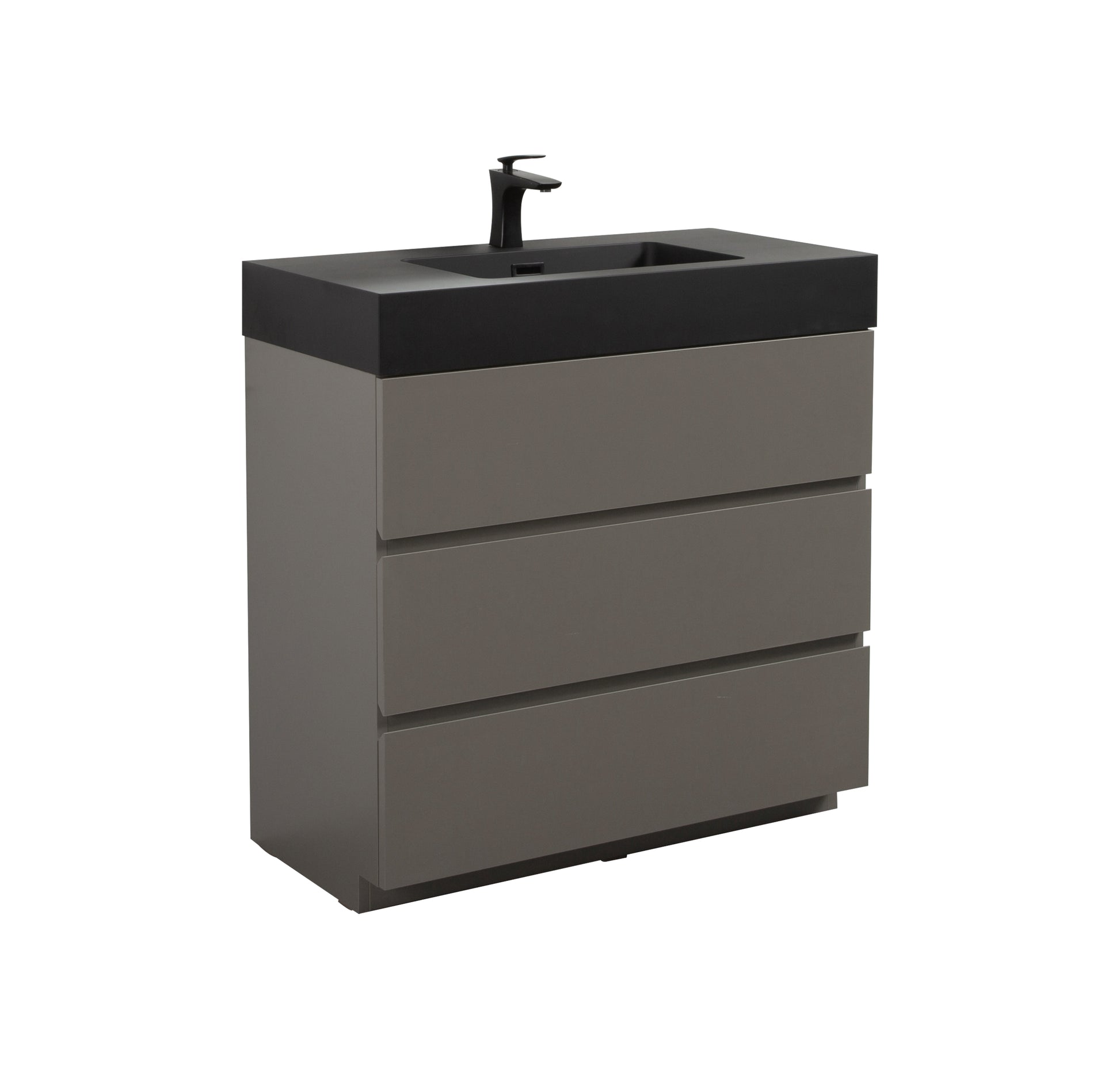 Alice 36" Gray Bathroom Vanity With Sink, Large Storage Freestanding Bathroom Vanity For Modern Bathroom, One Piece Black Sink Basin Without Drain And Faucet, Pre Assembled Black Gray Melamine