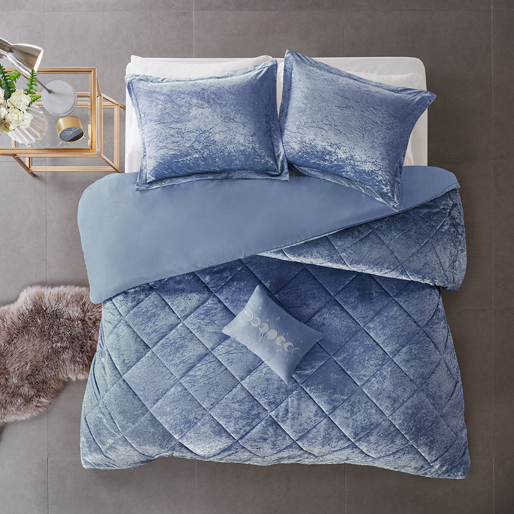 Velvet Duvet Cover Set Full Blue Polyester